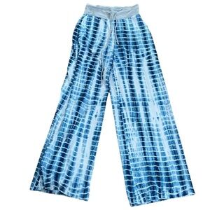 Wide Leg Blue & White Tie Dye Drawstring Pants